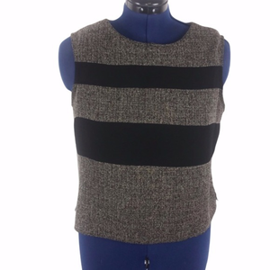 Danny & Nicole 14 grey black color‎ block stipe crew neck sleeveless classic top